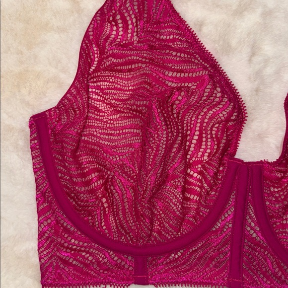 Victoria’s Secret Zebra Lace Unlined Plunge Bra Underwire Pink Women’s 32DDD 32F - Picture 5 of 12